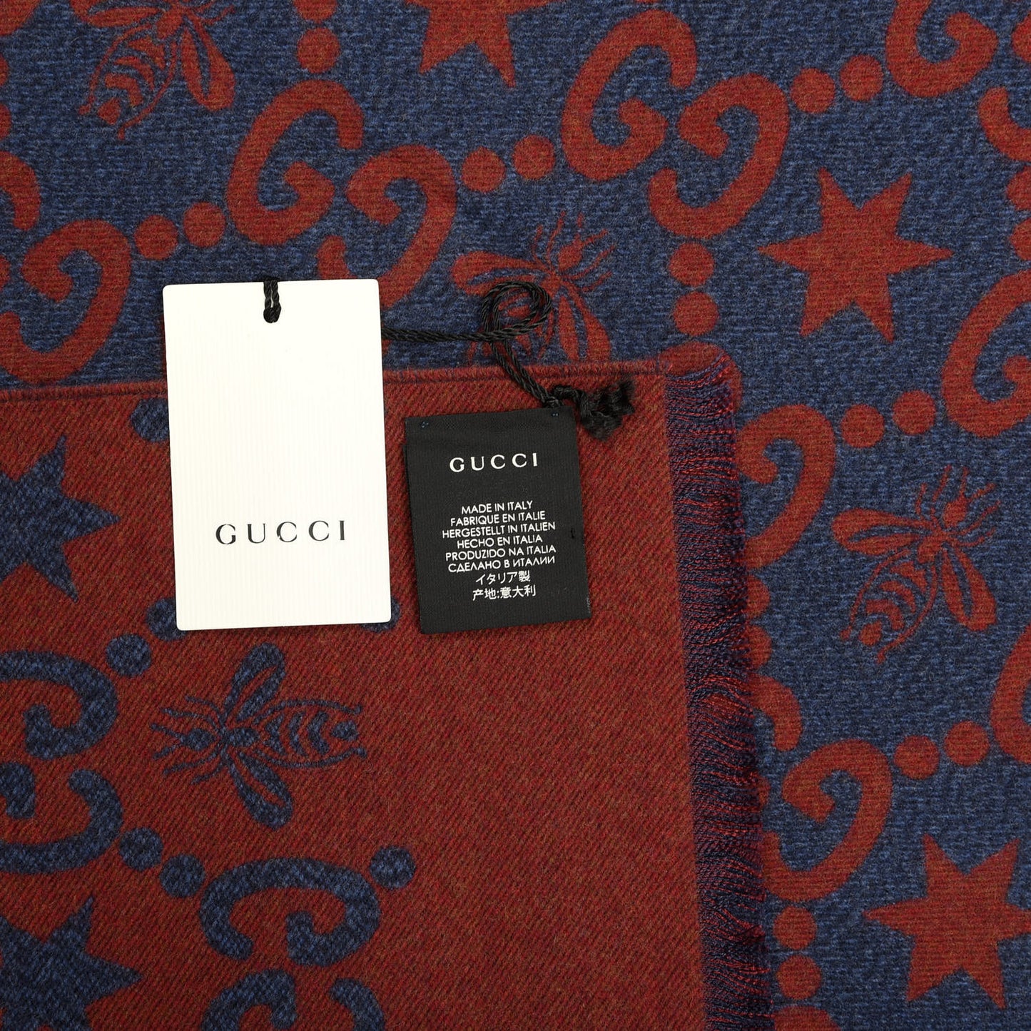 Wool Silk GG Monogram Fly Constellation Scarf Sapphire Red
