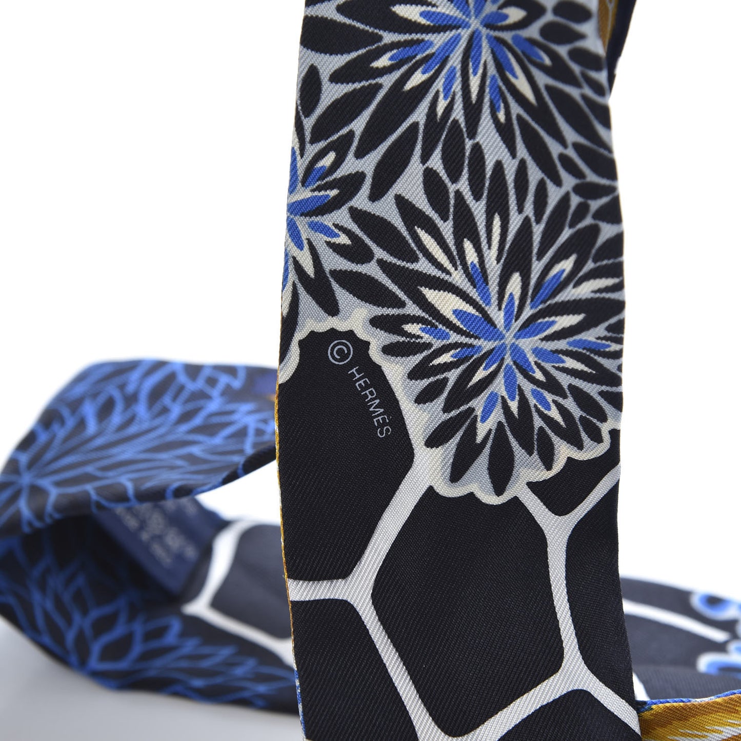 Silk The Three Graces Twilly Bleu Nuit Gold Black