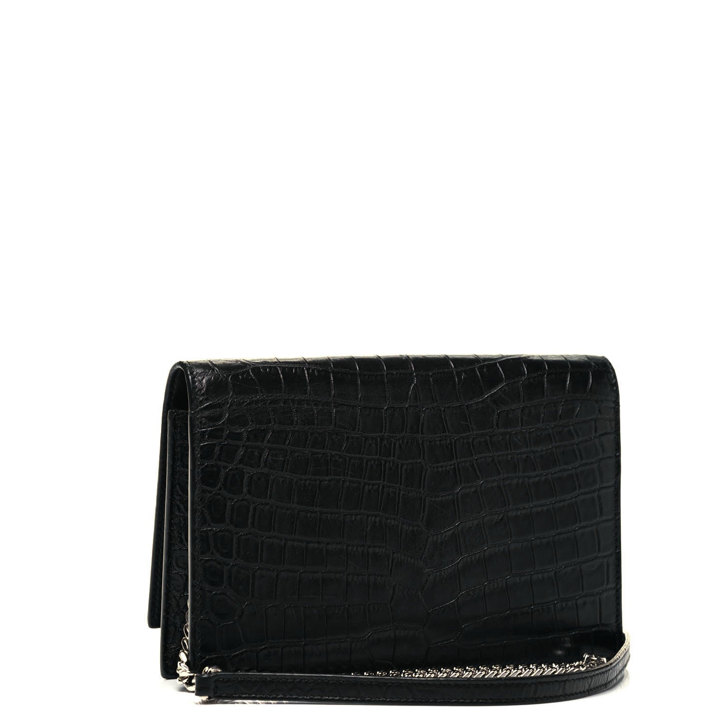 Saint Laurent Calfskin Crocodile Embossed Kate Monogram Tassel Chain Wallet Black 3 of 8