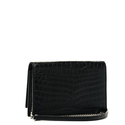 Saint Laurent Calfskin Crocodile Embossed Kate Monogram Tassel Chain Wallet Black 3 of 8