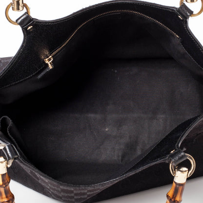 Gucci Monogram Bamboo Handle Shoulder Bag Black 8 of 9