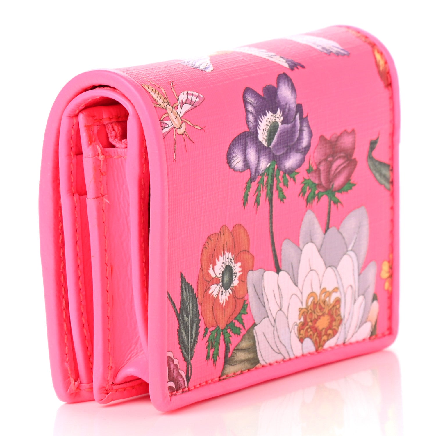 Gucci Calfskin Flora Print Zumi Card Case Wallet Pink 3 of 8
