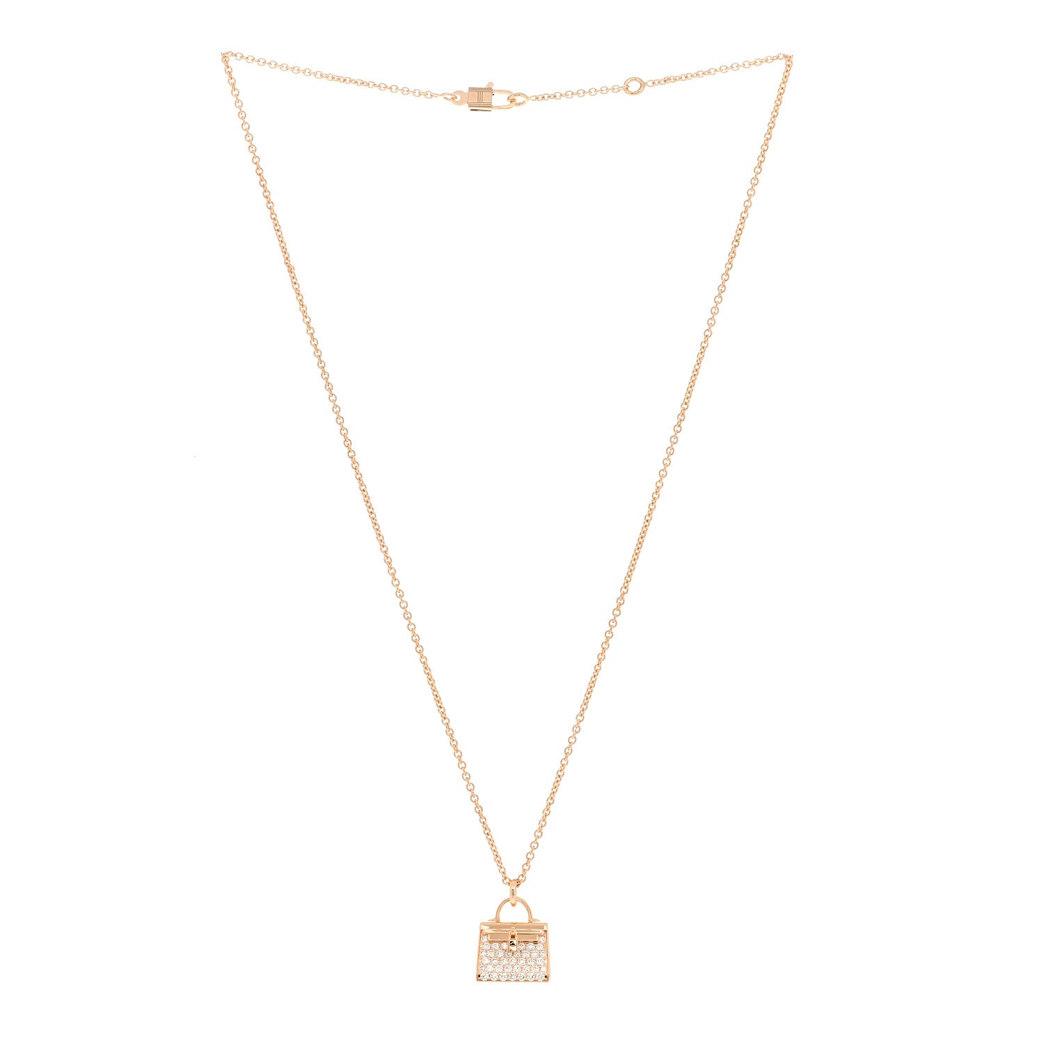Hermes 18K Rose Gold Diamond Kelly Amulettes Pendant Necklace 3 of 6