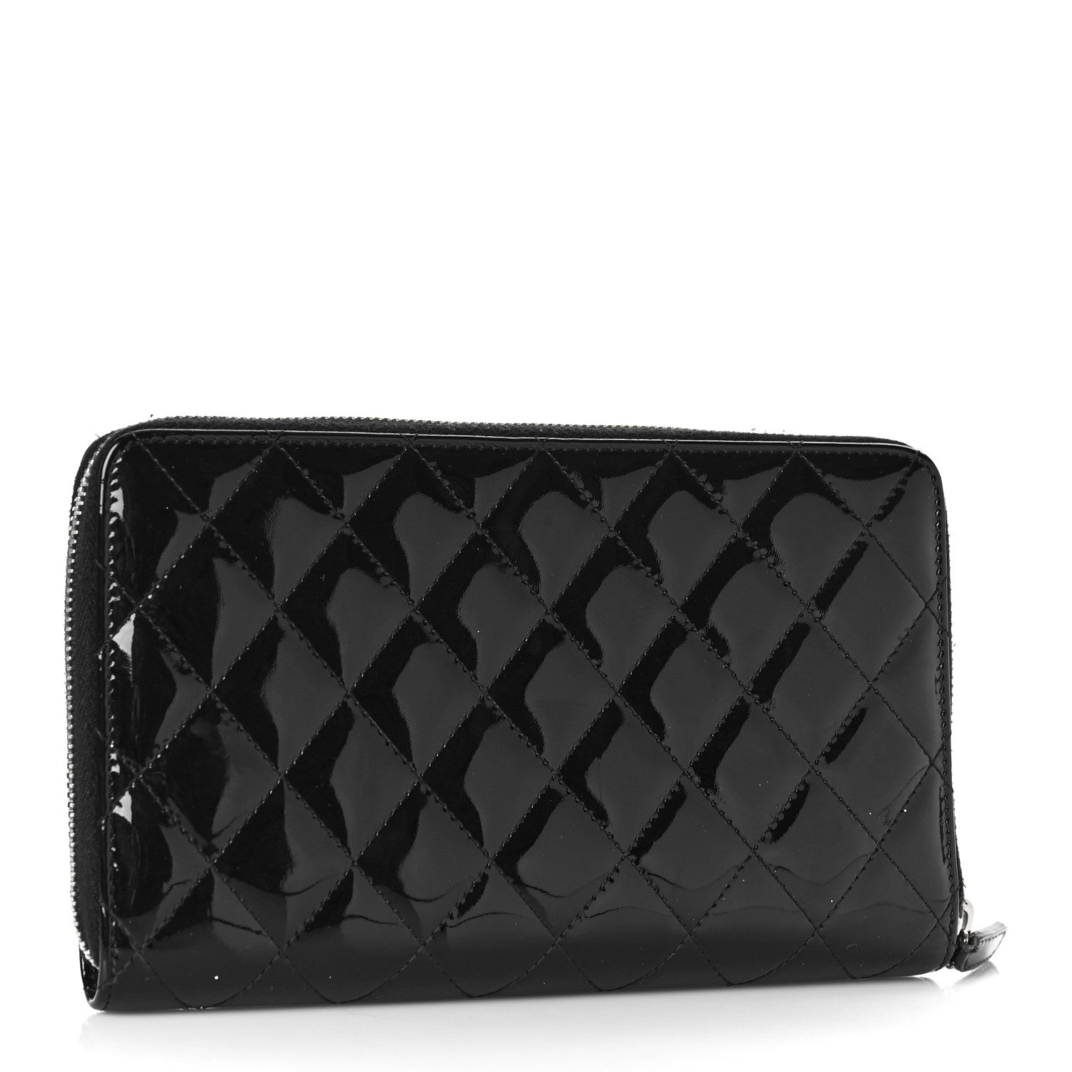 Chanel Patent Quilted Large Zip Around Organizer Wallet So Black 3 of 16