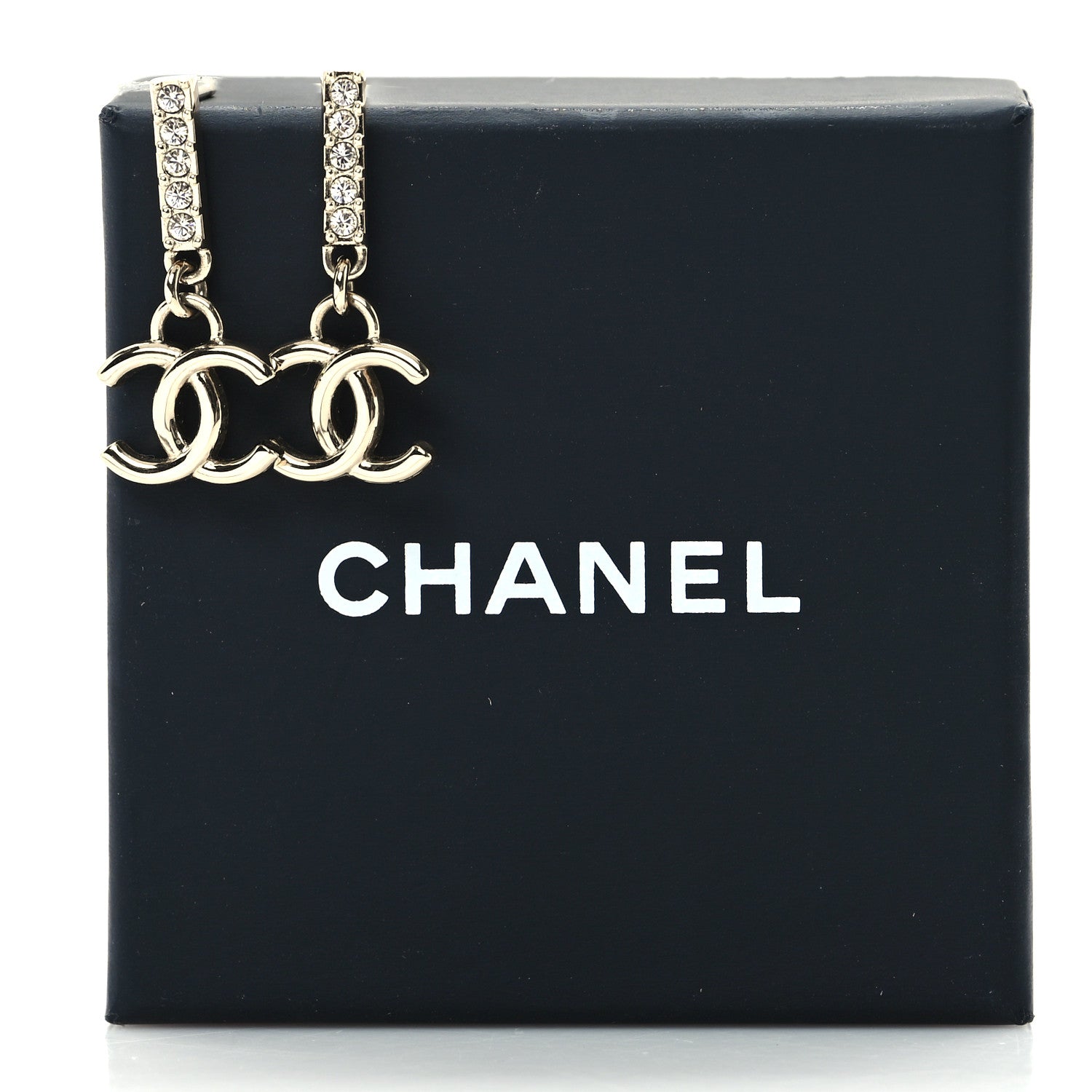 Chanel Metal Crystal Studded CC Drop Earrings Gold 5 of 5