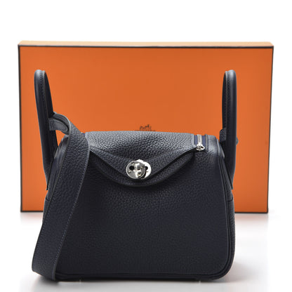 Hermes Taurillon Clemence Mini Lindy 20 Bleu Nuit 9 of 9