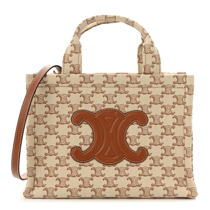 Celine Canvas Calfskin Triomphe Print Small Cabas Thais White 1 of 9