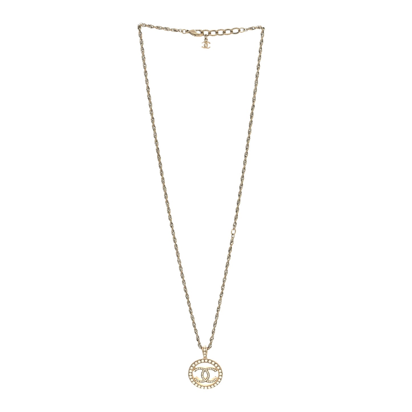 Pearl CC Round Pendant Necklace Gold