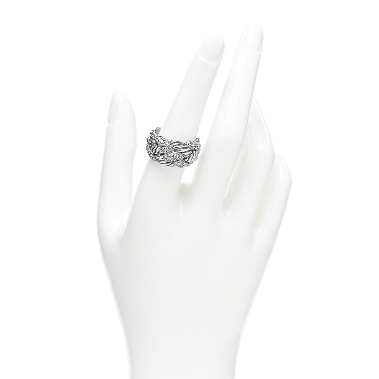 Sterling Silver Diamond Wide Woven Cable Ring 56 7.75