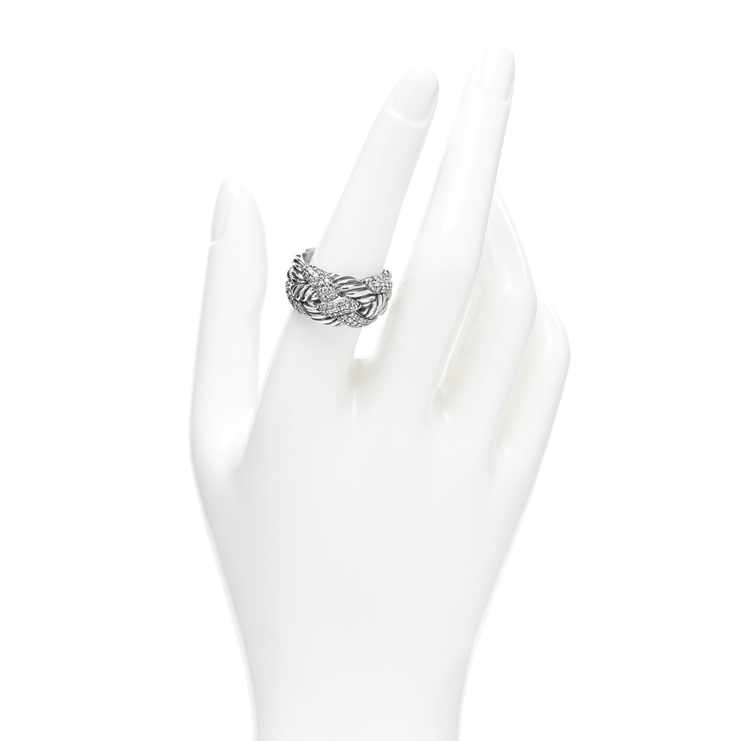 David Yurman Sterling Silver Diamond Wide Woven Cable Ring 56 7.75 2 of 4