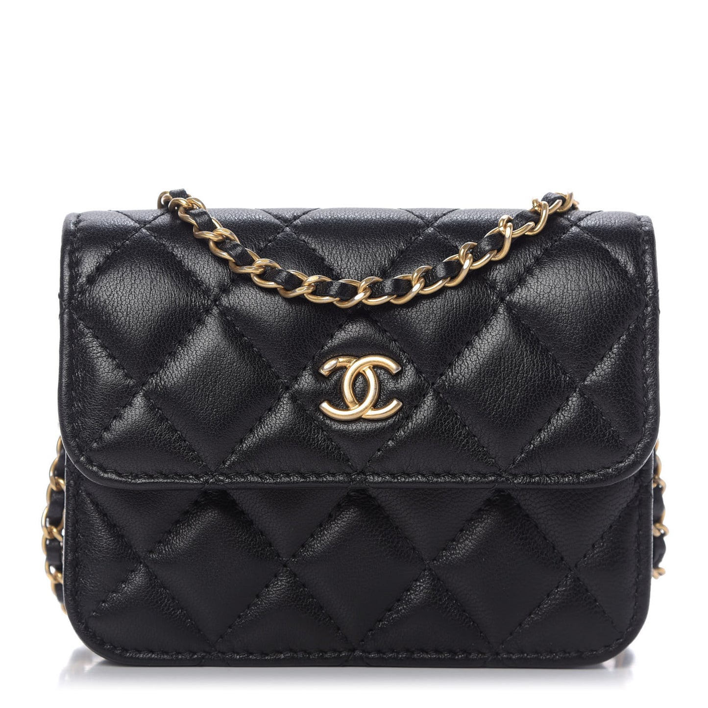 Lambskin Quilted Pearl Crush Clutch With Chain Black