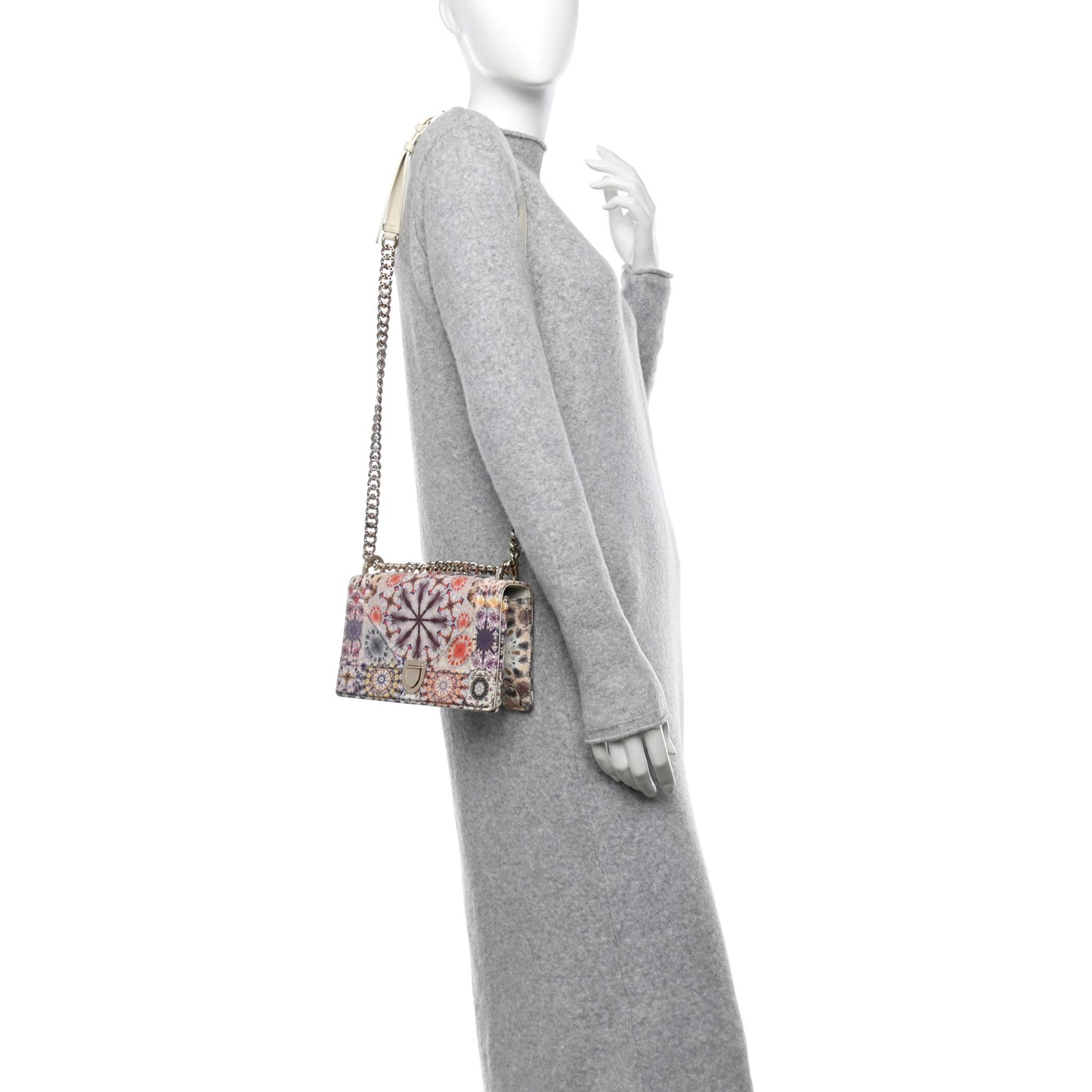 Calfskin Printed Small KaleiDiorscopic Diorama Flap Bag Latte Multicolor
