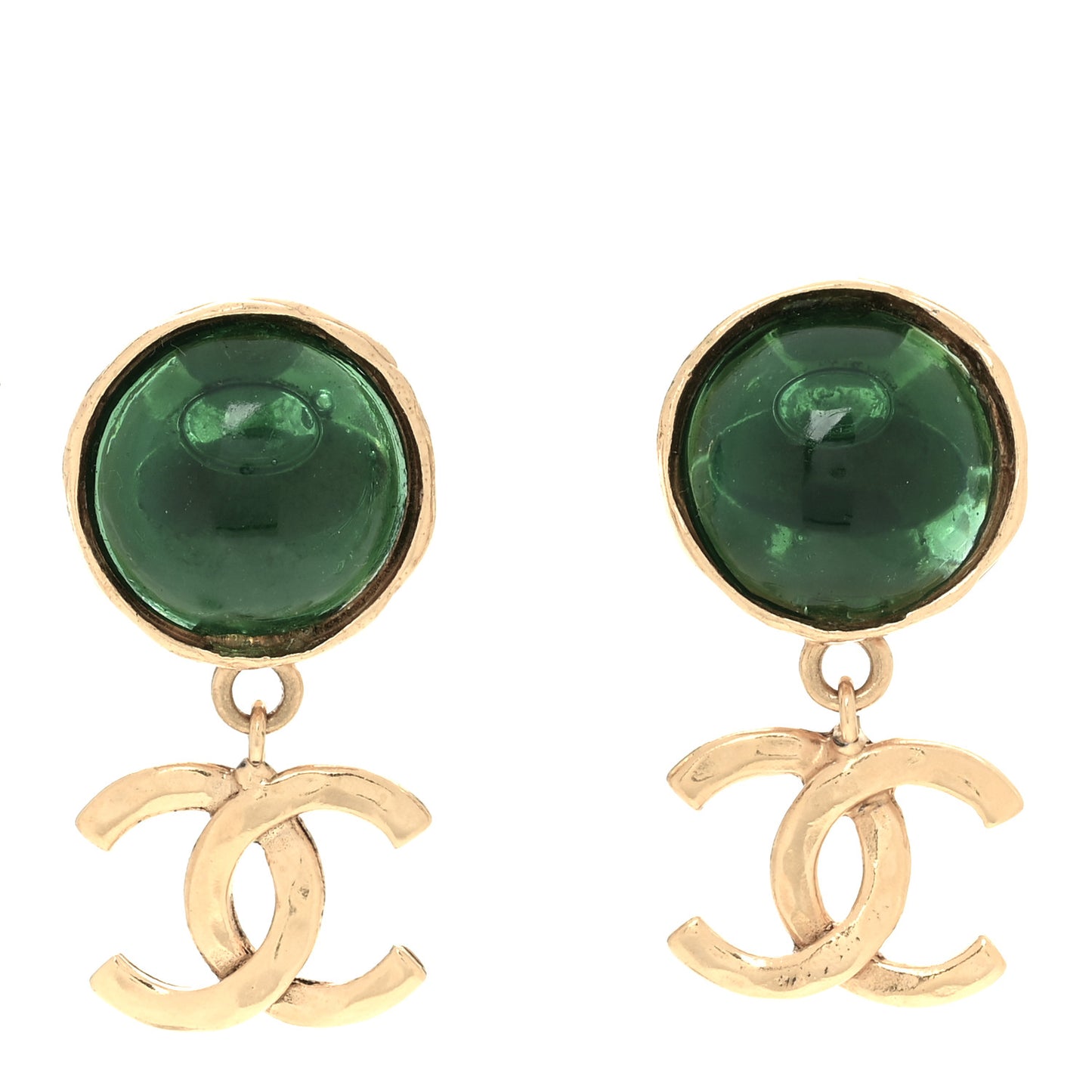 Gripoix Poured Glass CC Drop Clip On Earrings Green