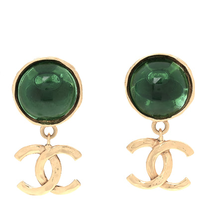 Chanel Gripoix Poured Glass CC Drop Clip On Earrings Green 1 of 5