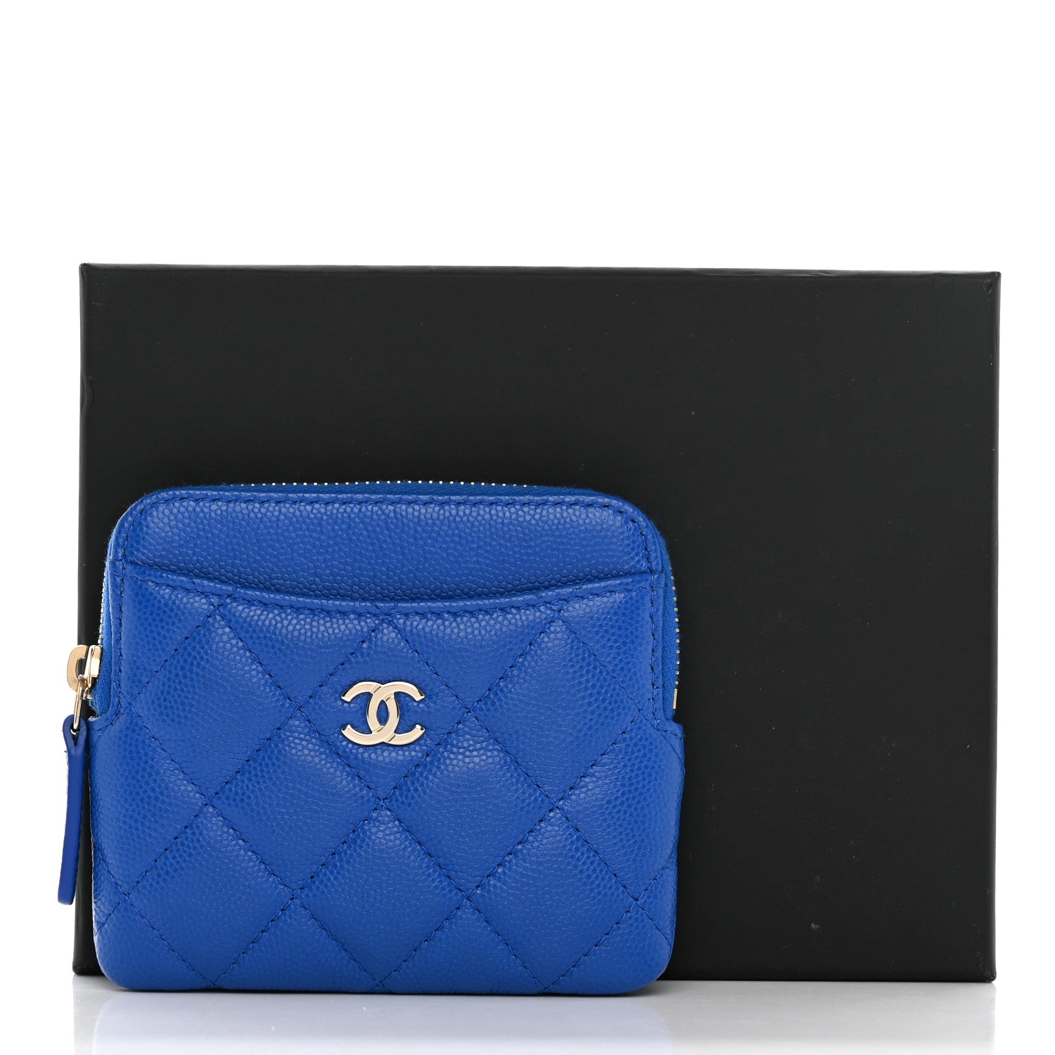 Chanel Caviar Quilted Zip Card Holder Wallet Blue 8 of 8