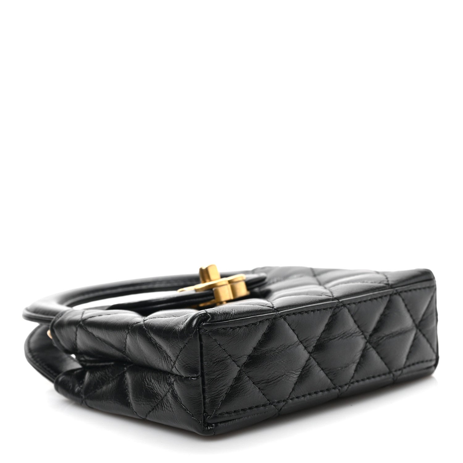 Chanel Shiny Aged Calfskin Quilted Mini Nano Kelly Shopper Black 4 of 9