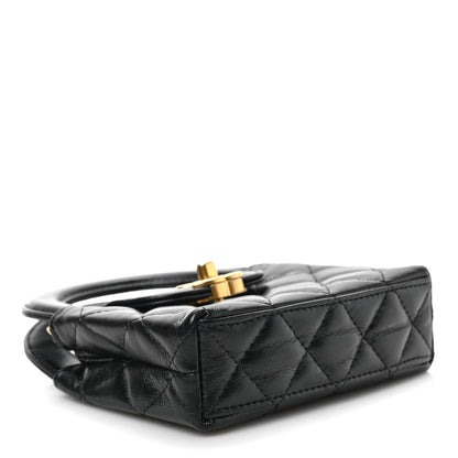 Chanel Shiny Aged Calfskin Quilted Mini Nano Kelly Shopper Black 4 of 9