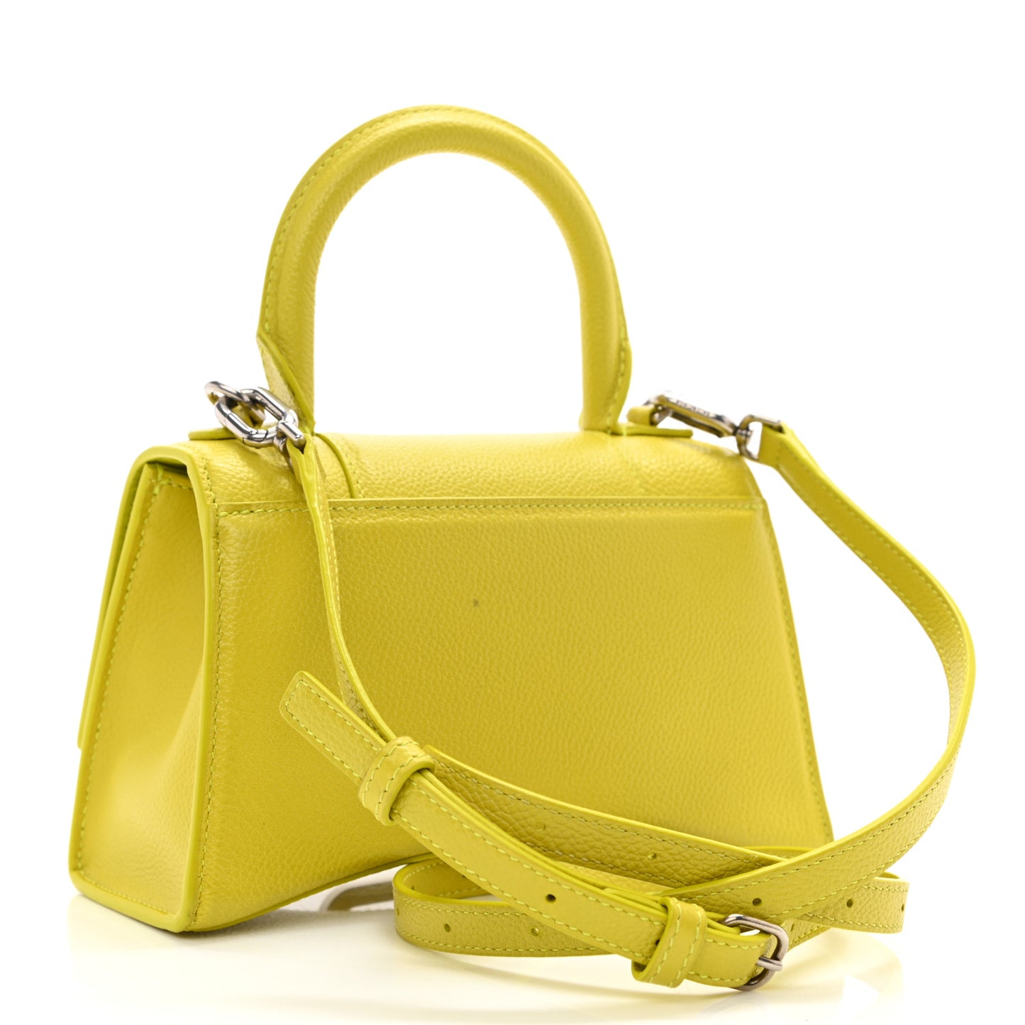 Grained Calfskin Hourglass Top Handle Bag XS Lime
