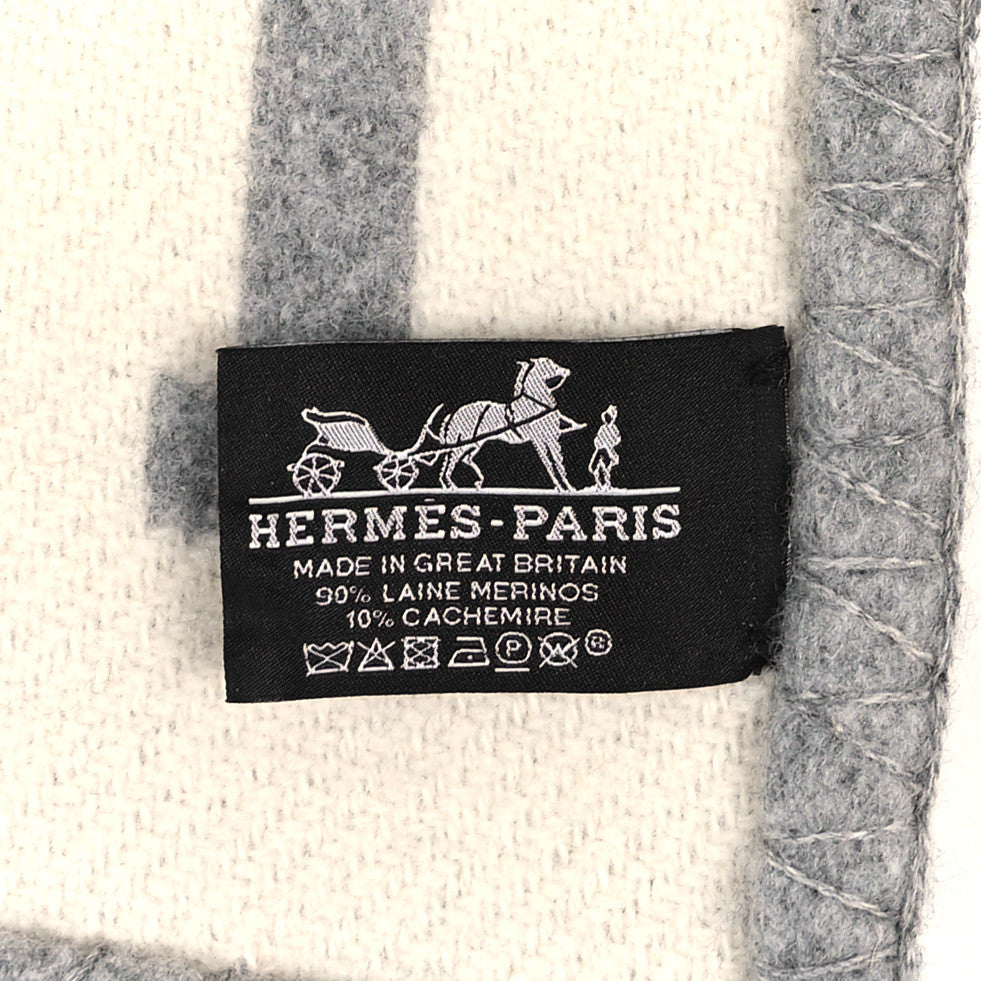 Hermes Wool Cashmere Avalon III Blanket Ecru Gris Clair 3 of 5