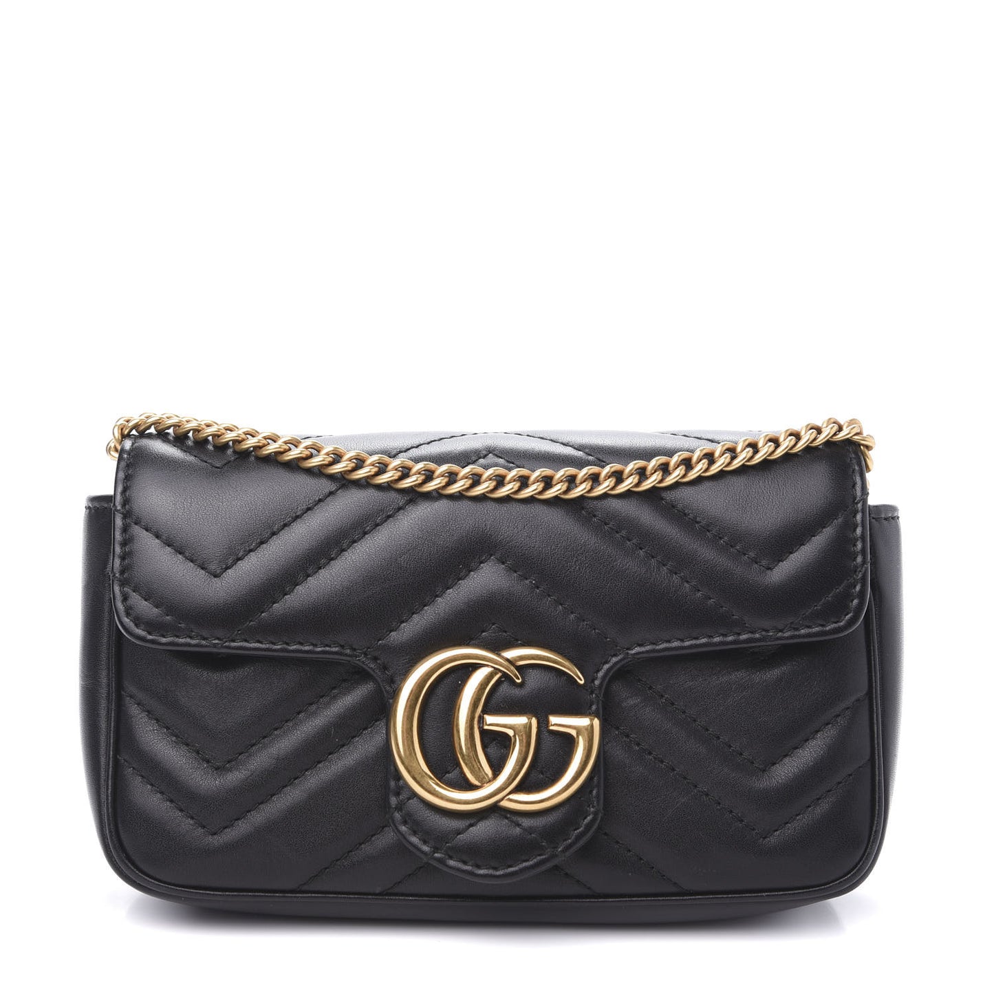 Calfskin Matelasse Super Mini GG Marmont Shoulder Bag Black