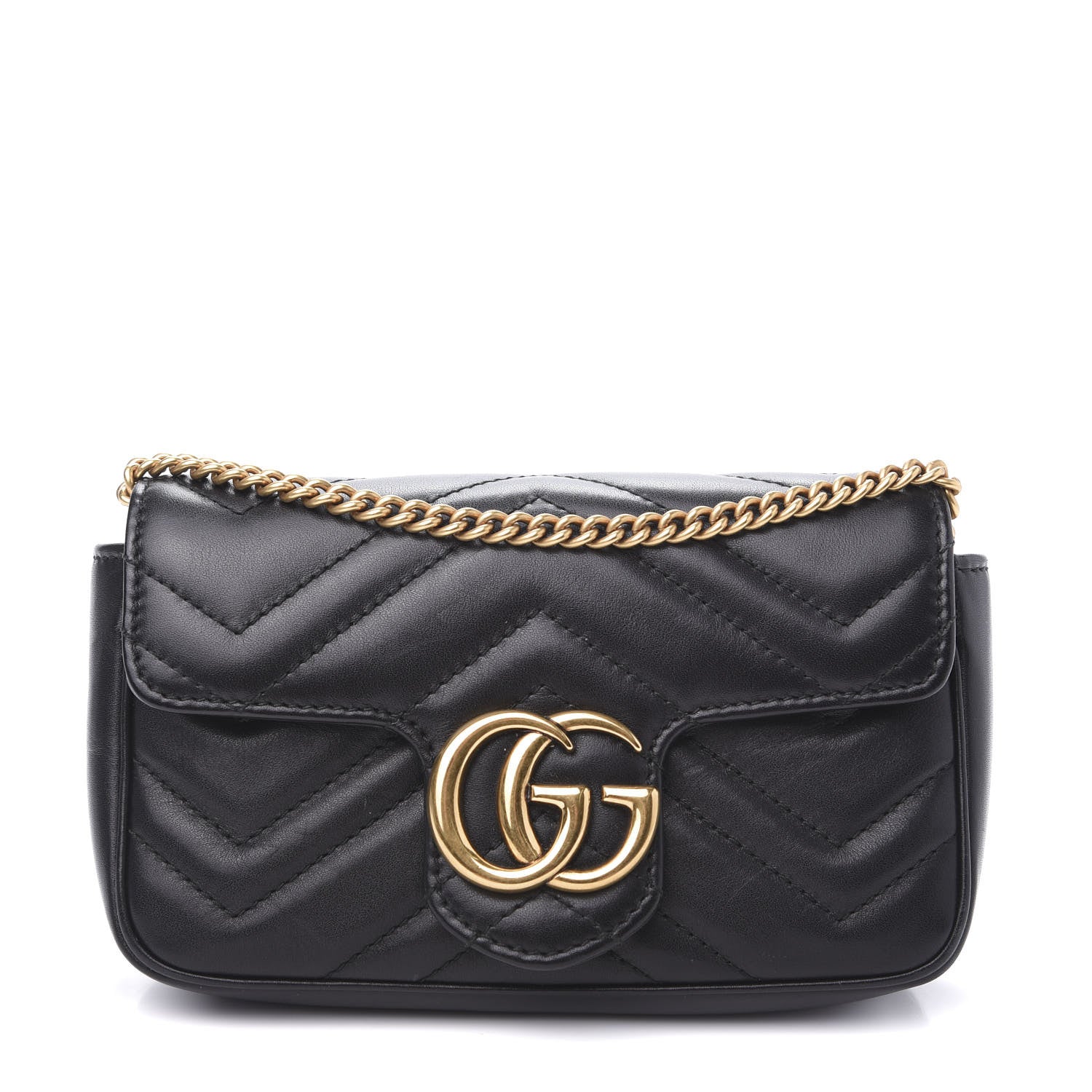 Gucci Calfskin Matelasse Super Mini GG Marmont Shoulder Bag Black 1 of 14