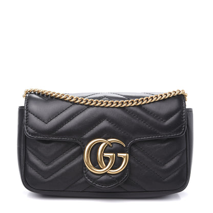 Gucci Calfskin Matelasse Super Mini GG Marmont Shoulder Bag Black 1 of 14