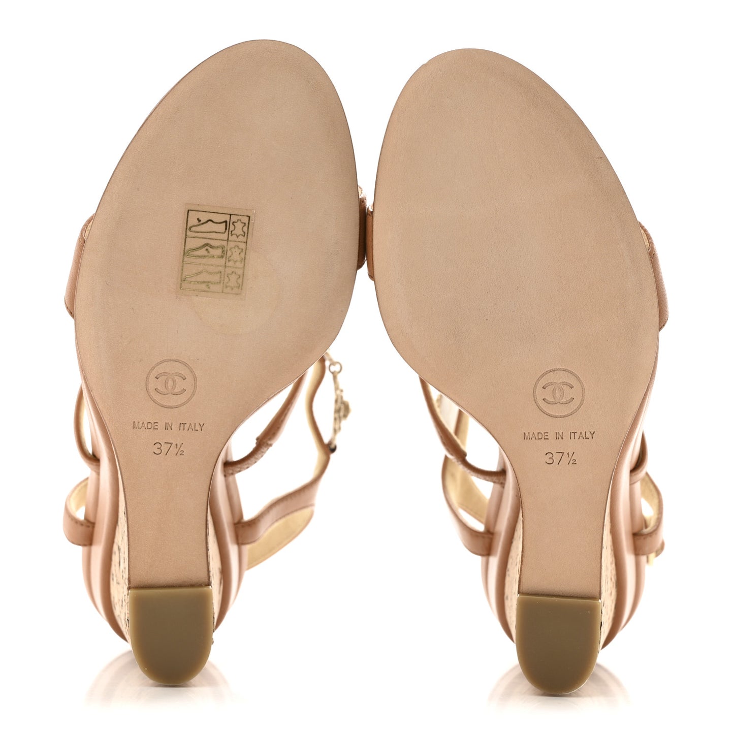 Lambskin Cork Camellia Wedge Sandals 37.5 Light Brown