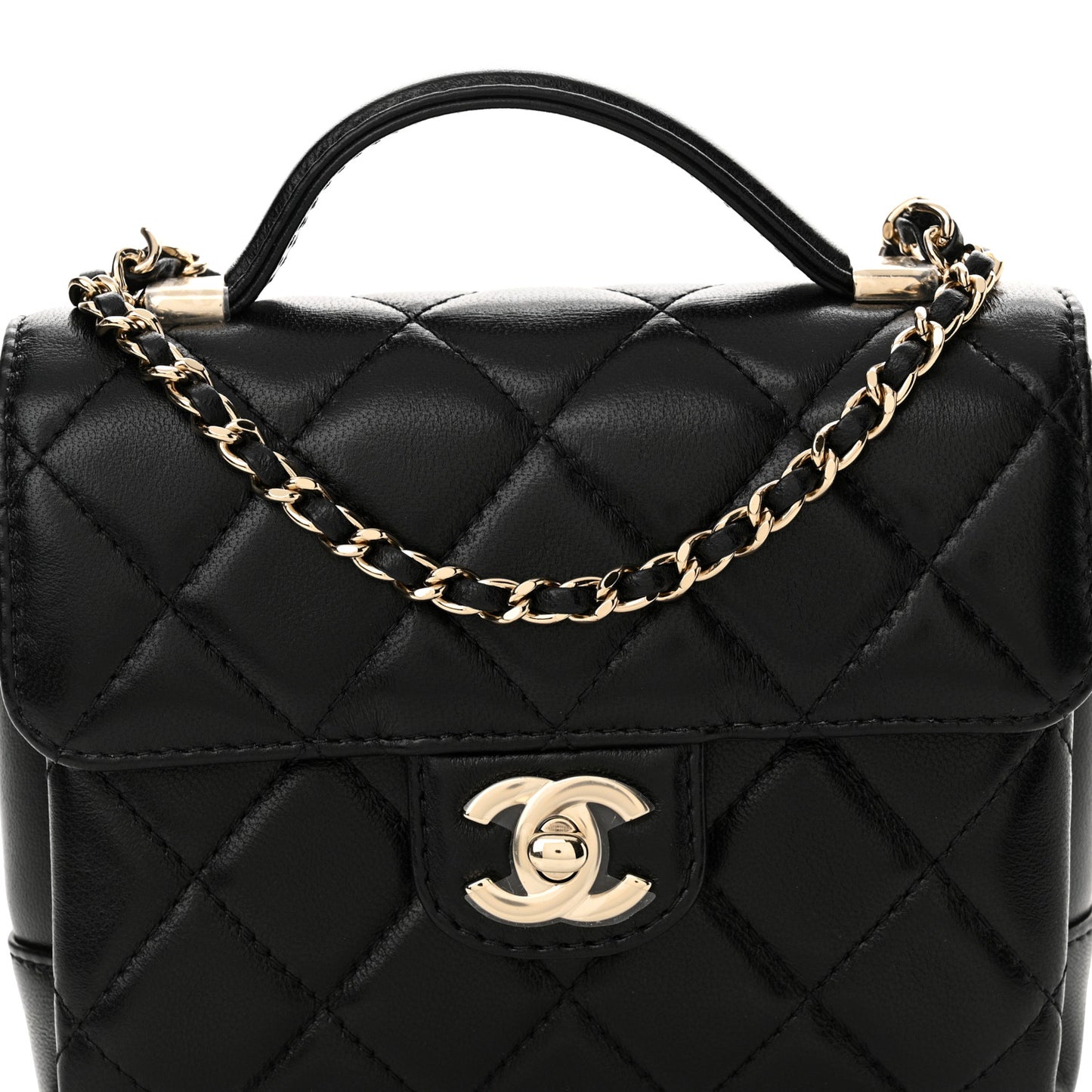 Lambskin Quilted Top Handle Flap Black