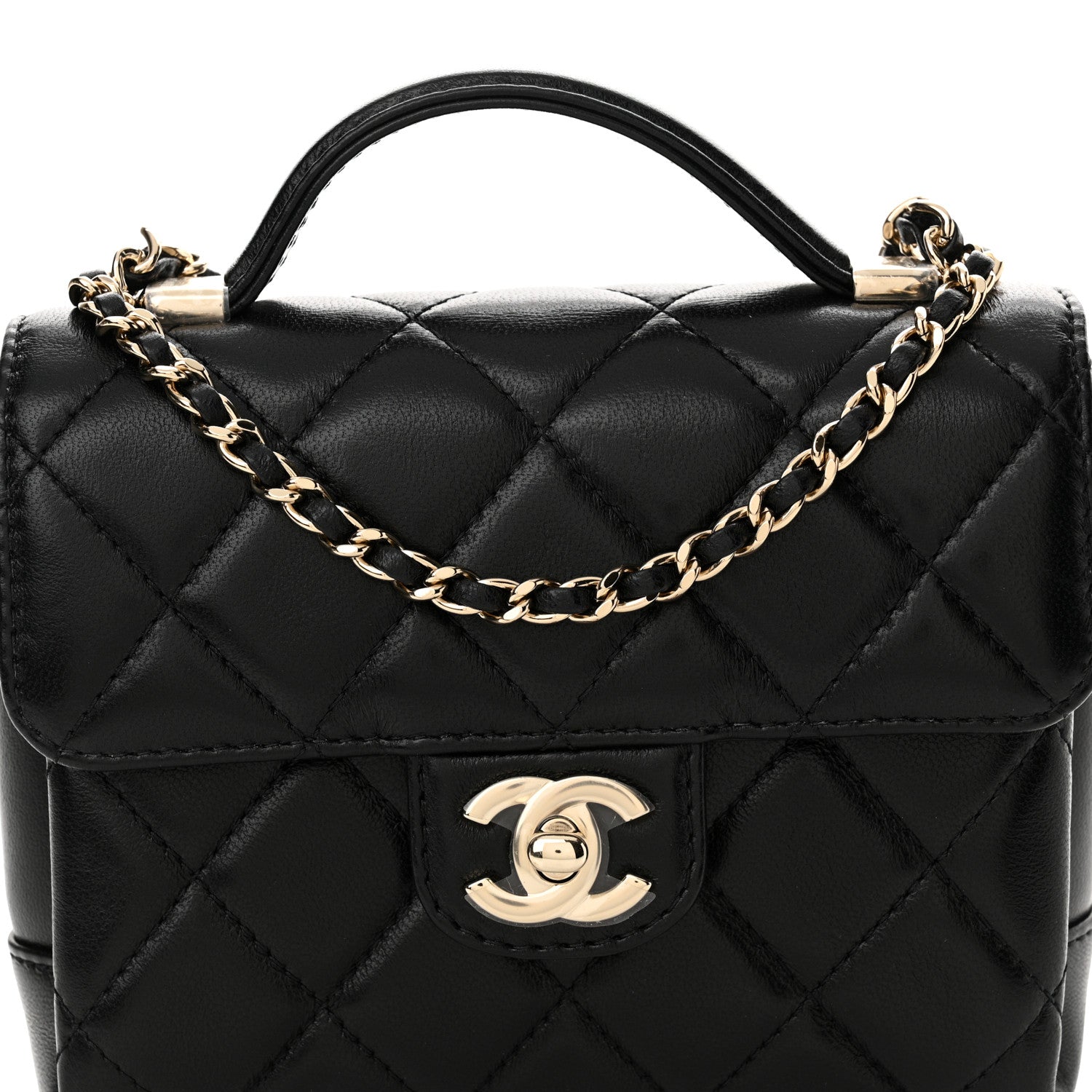 Chanel Lambskin Quilted Top Handle Flap Black 8 of 10