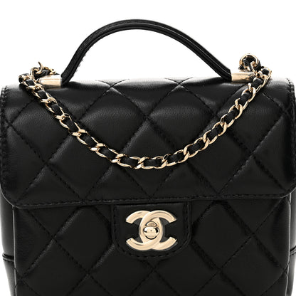 Chanel Lambskin Quilted Top Handle Flap Black 8 of 10