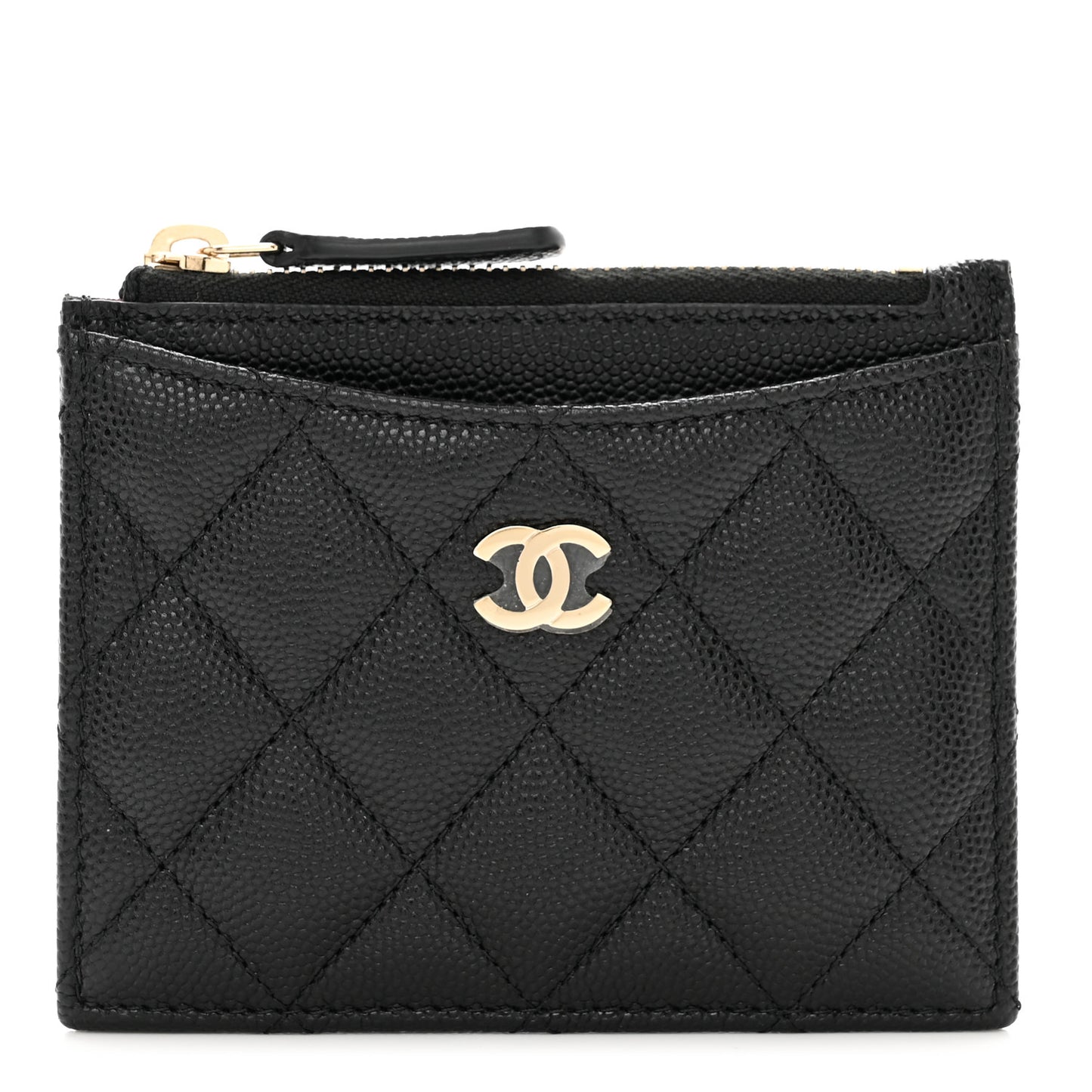 Caviar Quilted CC Zip Card Holder Black