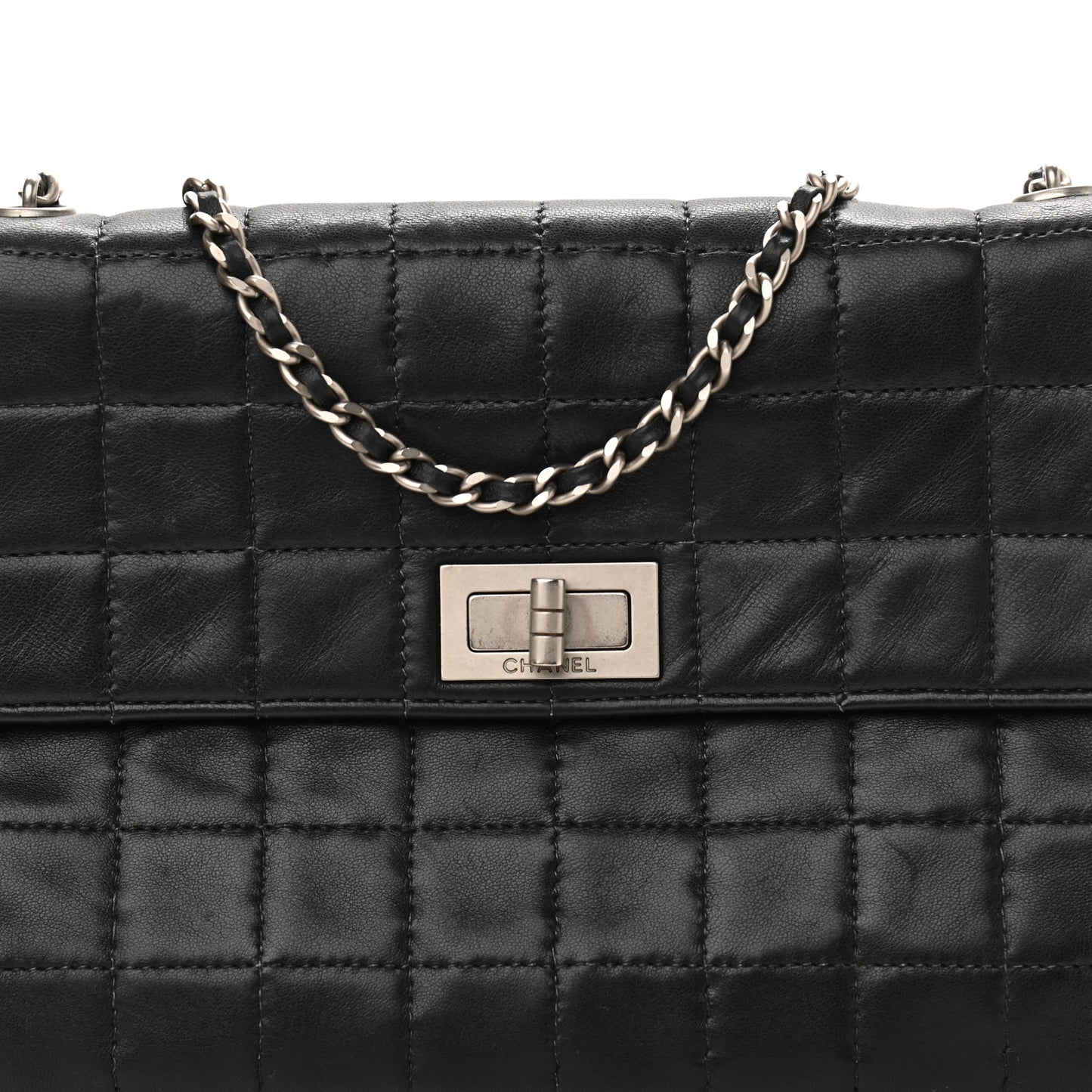 Lambskin Chocolate Bar Mademoiselle Flap Black