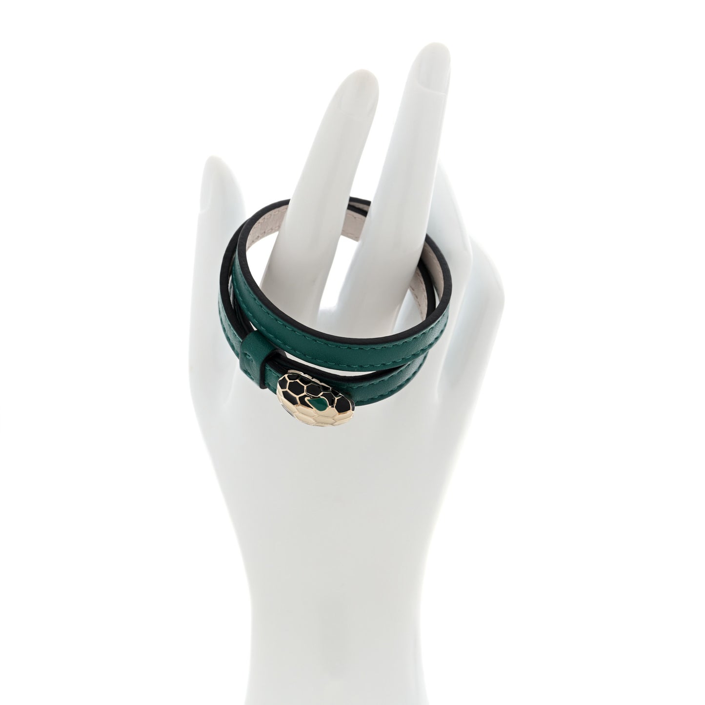 Calfskin Serpenti Forever Double Coil Bracelet S Emerald Green