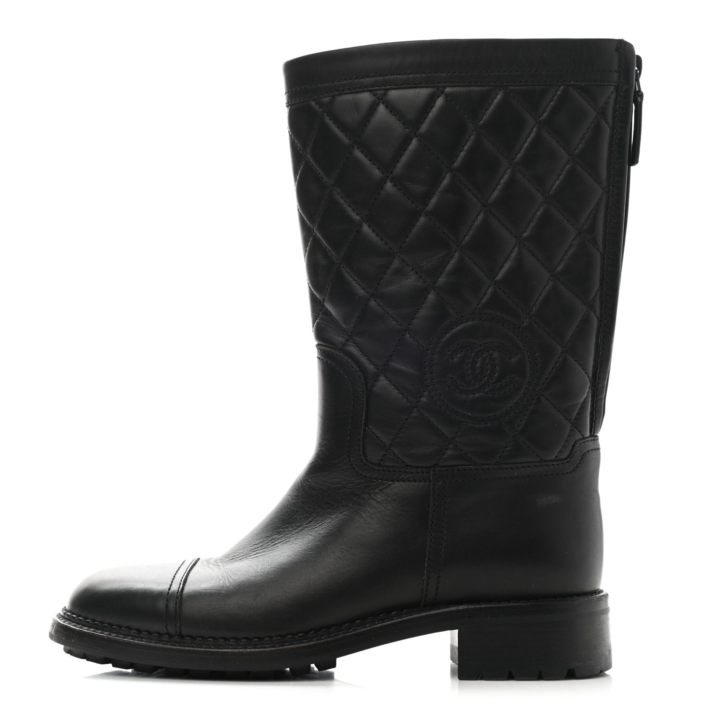 Calfskin Quilted Boots 37 Black