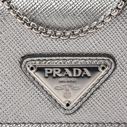Prada Metallic Saffiano Triangle Accordion Card Case with Chain Cromo 7 of 10