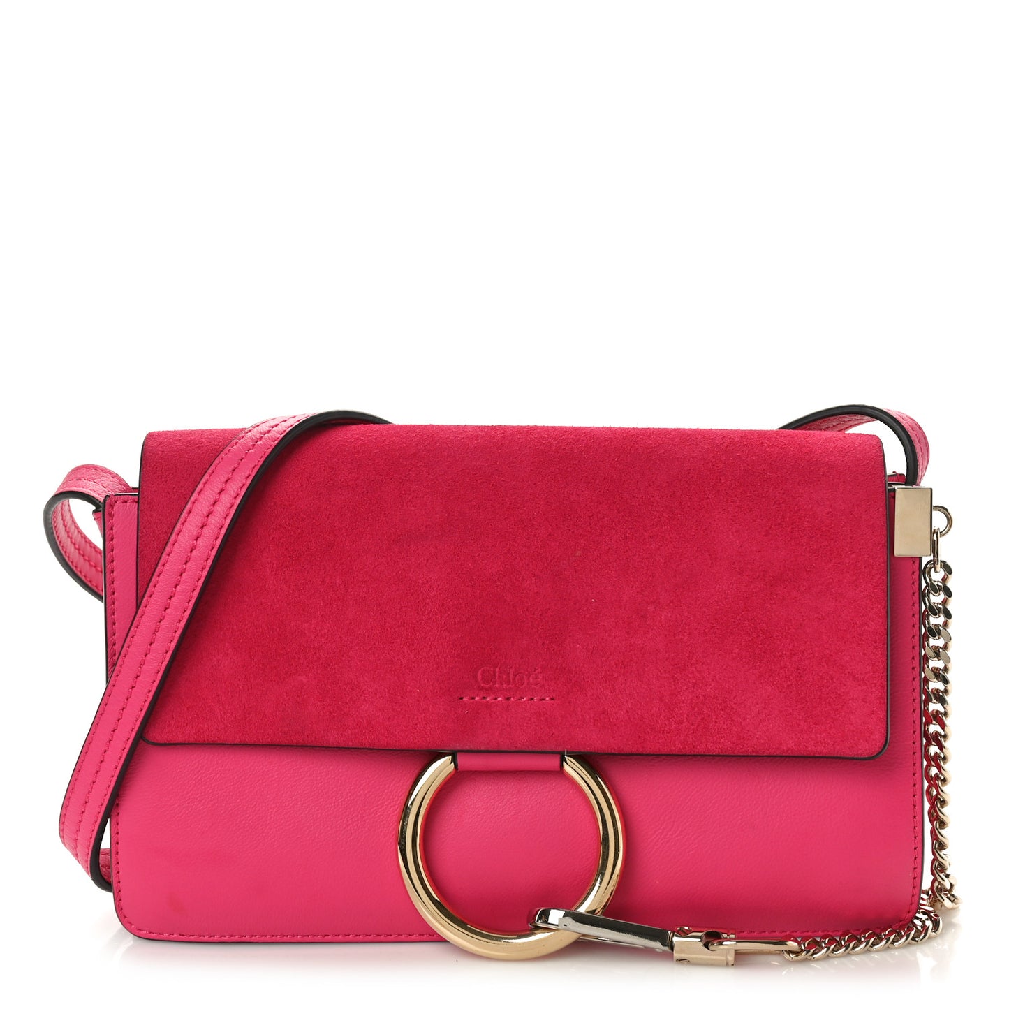 Suede Calfskin Small Faye Shoulder Bag Fuchsia Rose