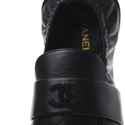 Chanel Laminated Lambskin Womens Quilted Elastic CC Moccasin Loafers 35 Black 8 of 10