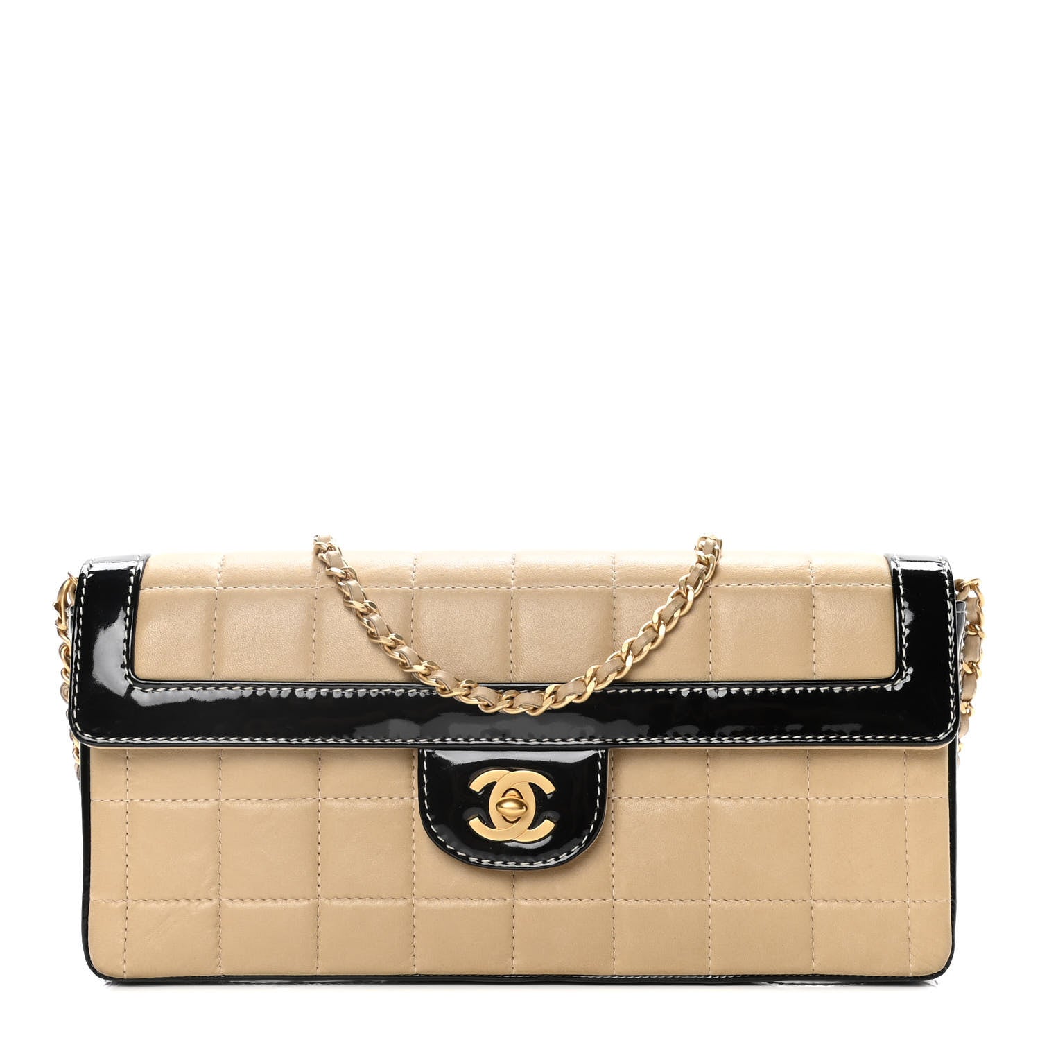 Chanel Lambskin Patent East West Chocolate Bar Flap Beige 1 of 15