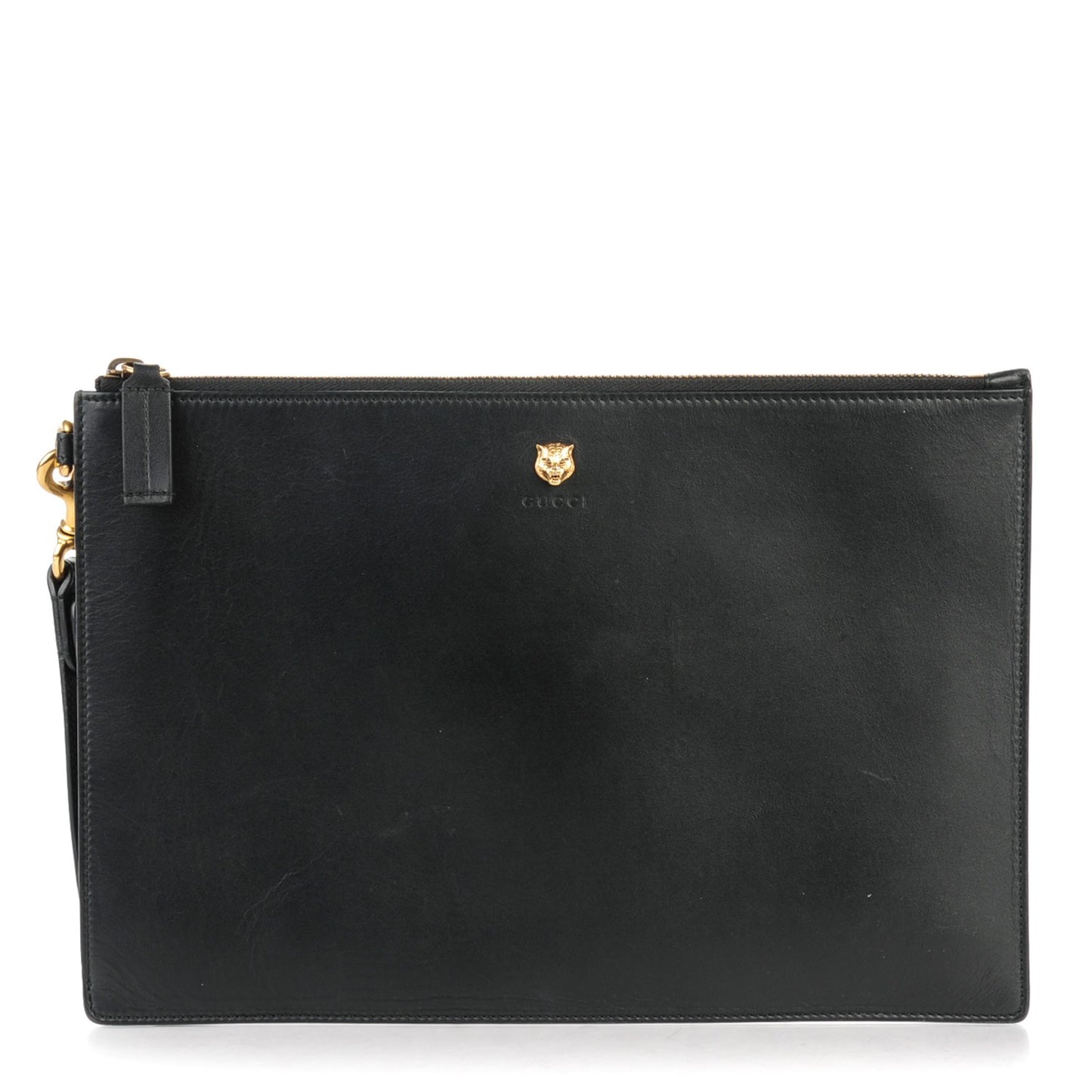 Calfskin Animalier Zip Wristlet Pouch Black
