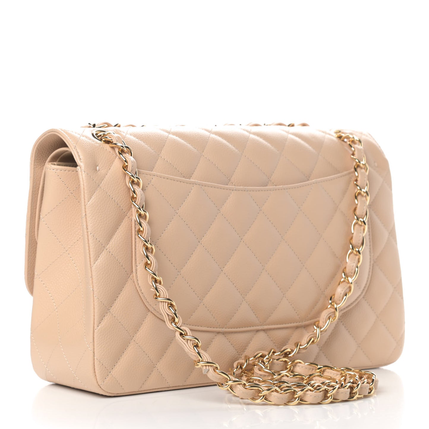 Caviar Quilted Jumbo Double Flap Beige Clair