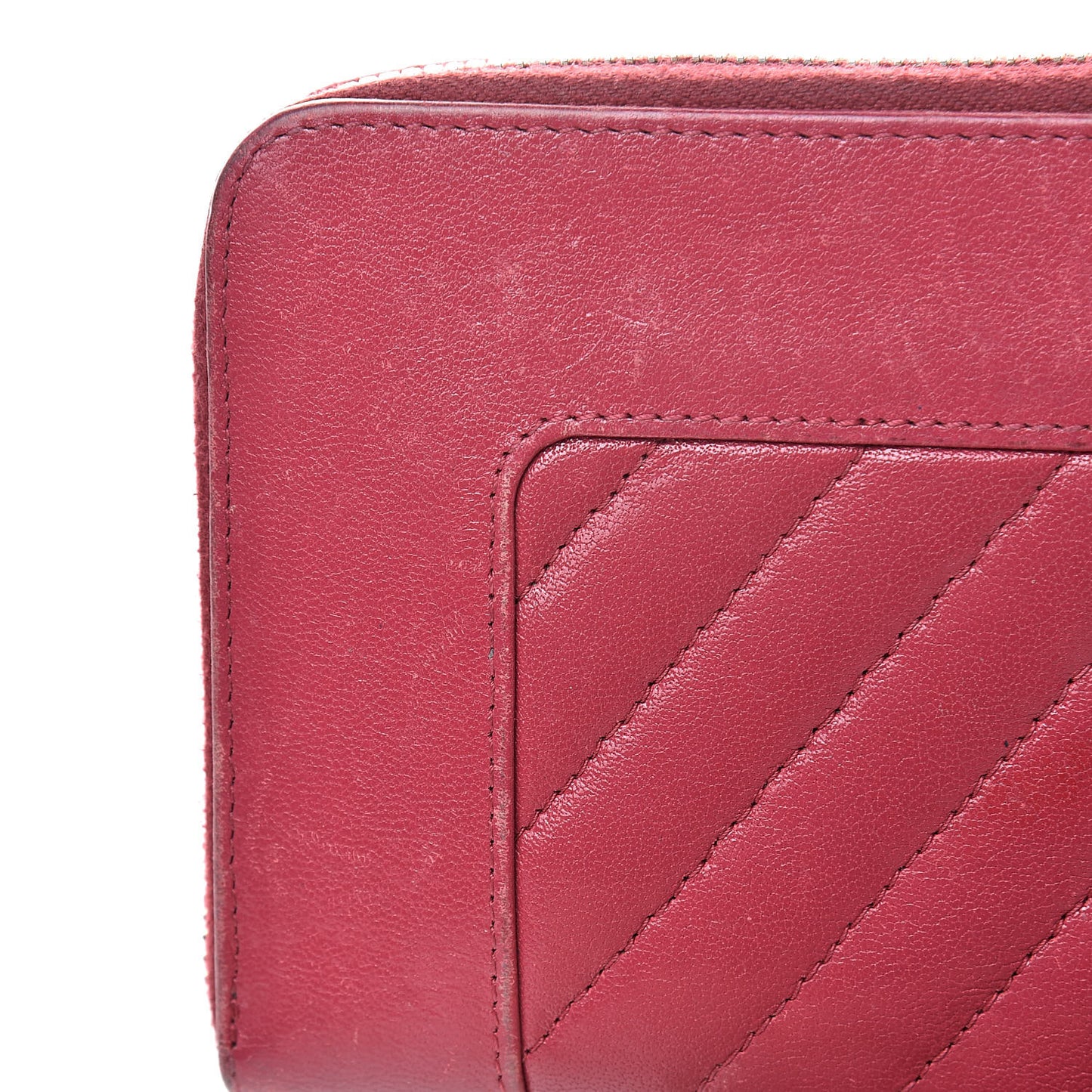 Sheepskin Chevron Quilted Mademoiselle Vintage Zip Around Wallet Dark Pink