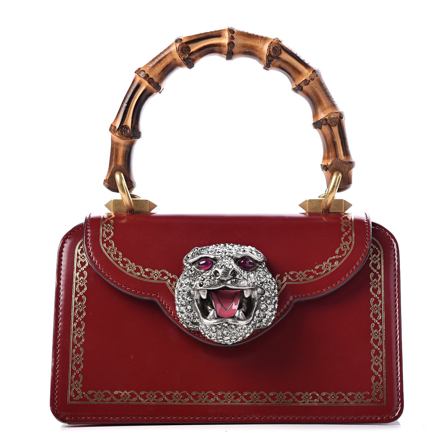 Calfskin Lisse Cornice Crystal Mini Thiara Top Handle Bag Cerise Red Gold Multicolor