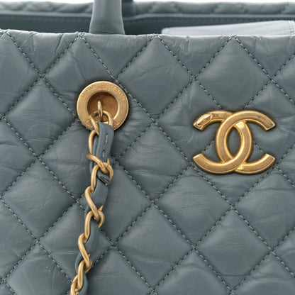 Chanel Aged Calfskin Quilted Large Coco Handle ShoppingTote Blue 12 of 16