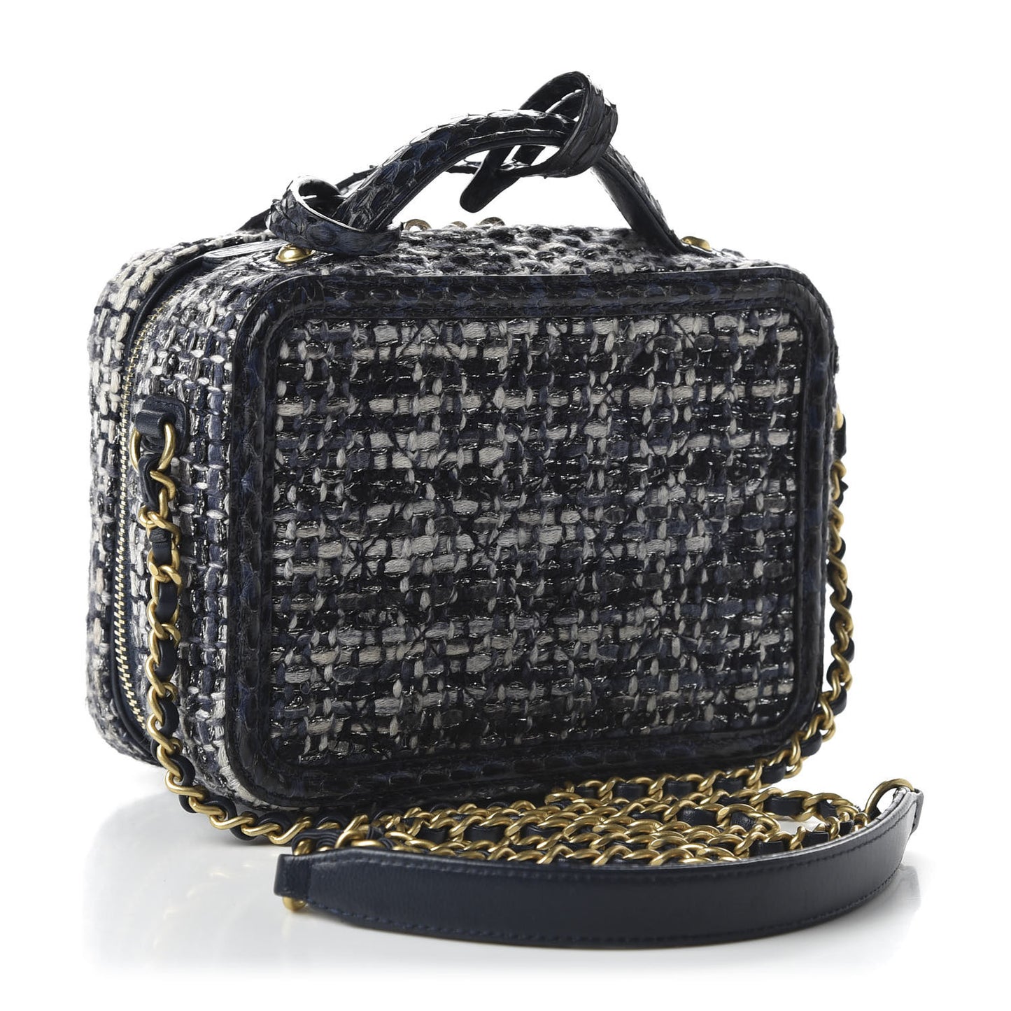 Tweed Snakeskin Quilted Small CC Filigree Vanity Case Black Ecru Silver