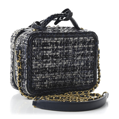 Chanel Tweed Snakeskin Quilted Small CC Filigree Vanity Case Black Ecru Silver 5 of 21