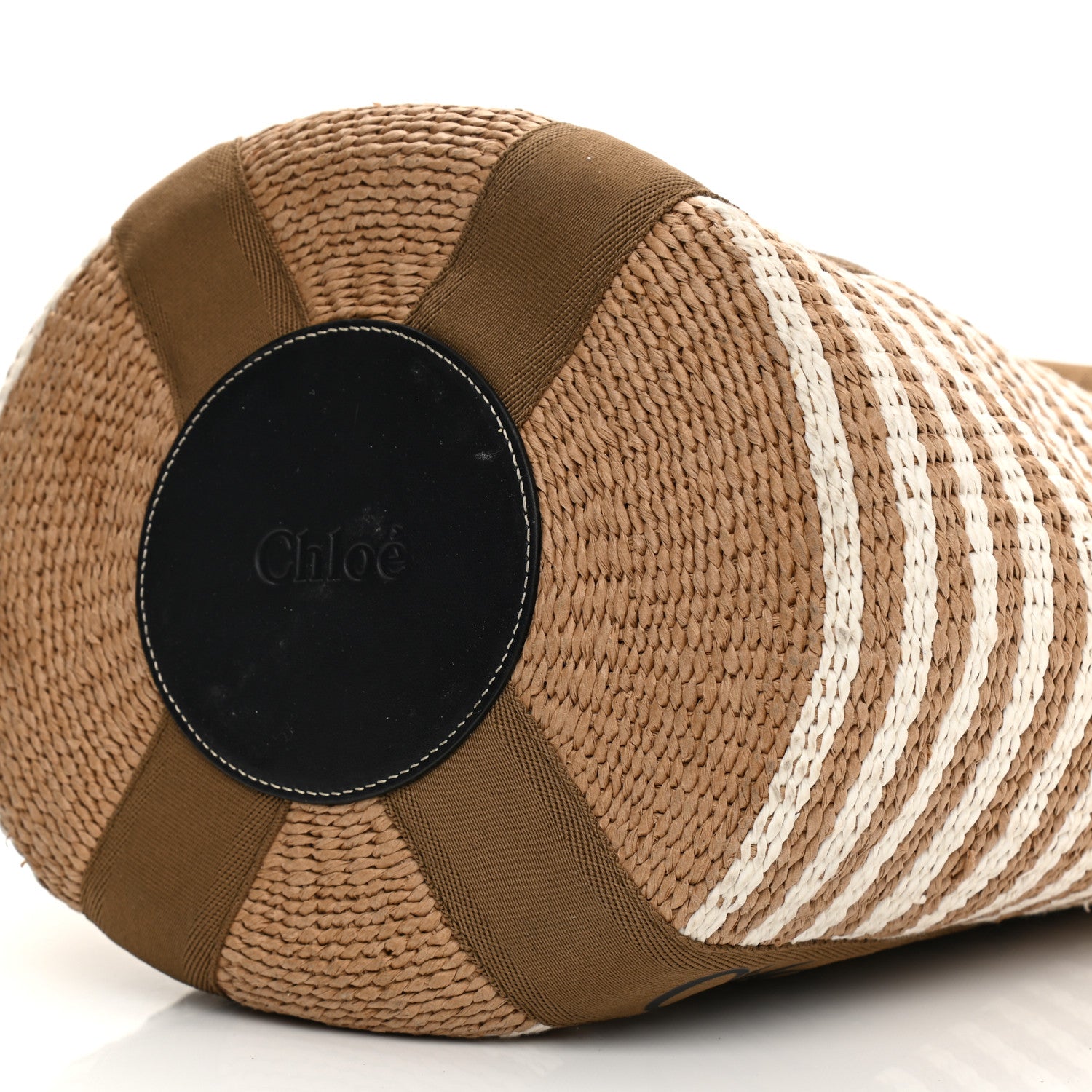 Chloe Raffia Calfskin Large Woody Striped Basket Bag Brown 4 of 9
