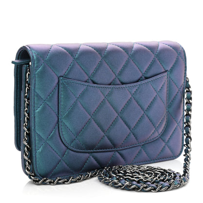 Chanel Metallic Lambskin Wallet On Chain WOC Turquoise 3 of 12