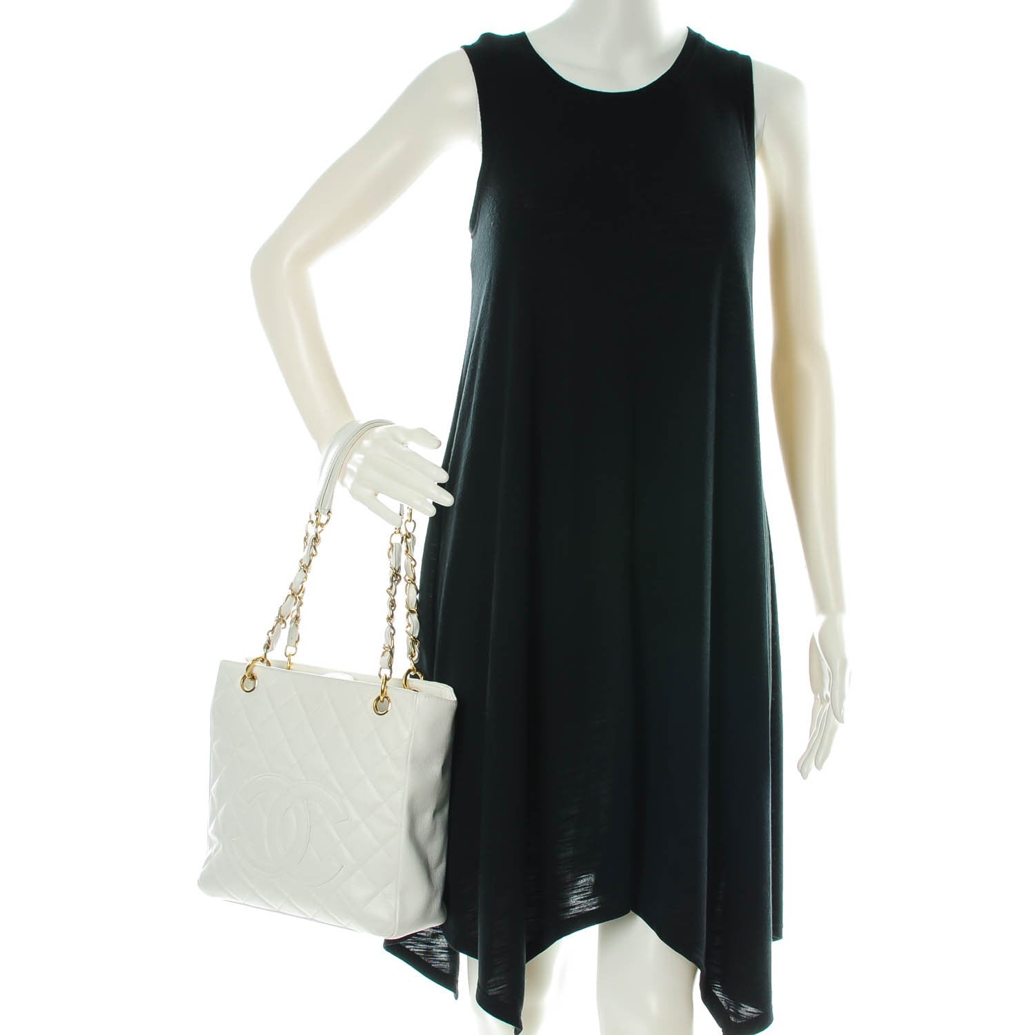 Chanel Caviar Quilted Petit Shopping Tote PST White 2 of 16