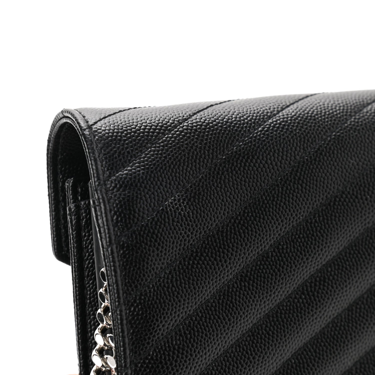 Saint Laurent Grain De Poudre Matelasse Chevron Monogram Chain Wallet Black 10 of 11
