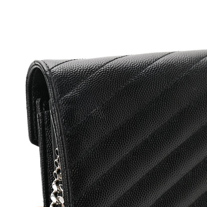 Saint Laurent Grain De Poudre Matelasse Chevron Monogram Chain Wallet Black 10 of 11